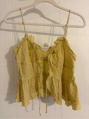 Solai Yellow Ruffle-Trim Tie-Front Camisole